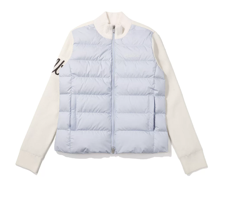 Malbon Women's Knit Down Golf Jacket Sky Blue golf jacket front view