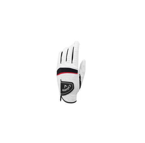 Side view of Callaway Warbird golf glove showing reinforced palm for superior grip, flexibility, and moisture-wicking fabric.