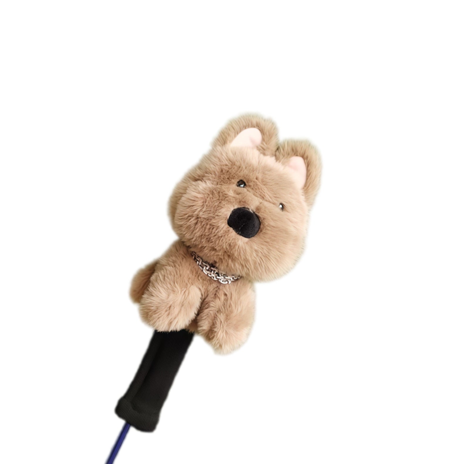 Cute Westie golf headcover featuring brown plush with silver chain collar, designed for driver or fairway woods with a fashionable and protective design.