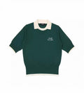 Malbon Women's Slim Fit Knit Short Sleeve Polo Green knit golf polo front view