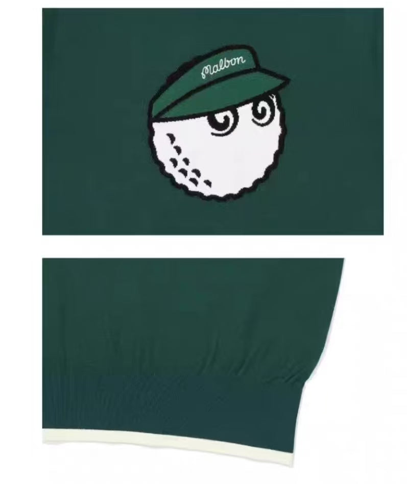 Malbon Women's Slim Fit Knit Short Sleeve Polo Green knit golf polo front view