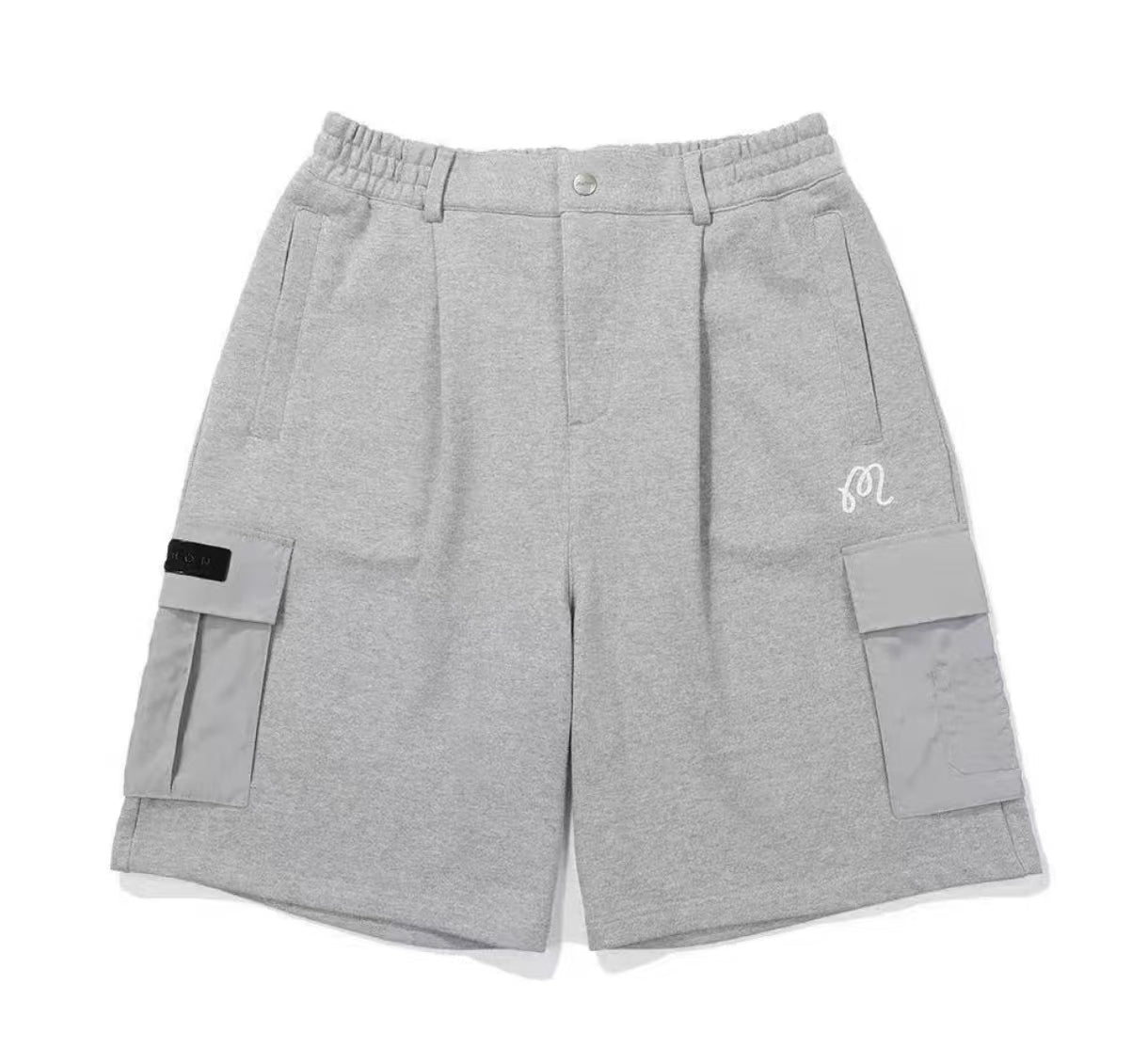 Malbon Men's Solid Embroidered Knit Shorts Grey knit golf shorts front view