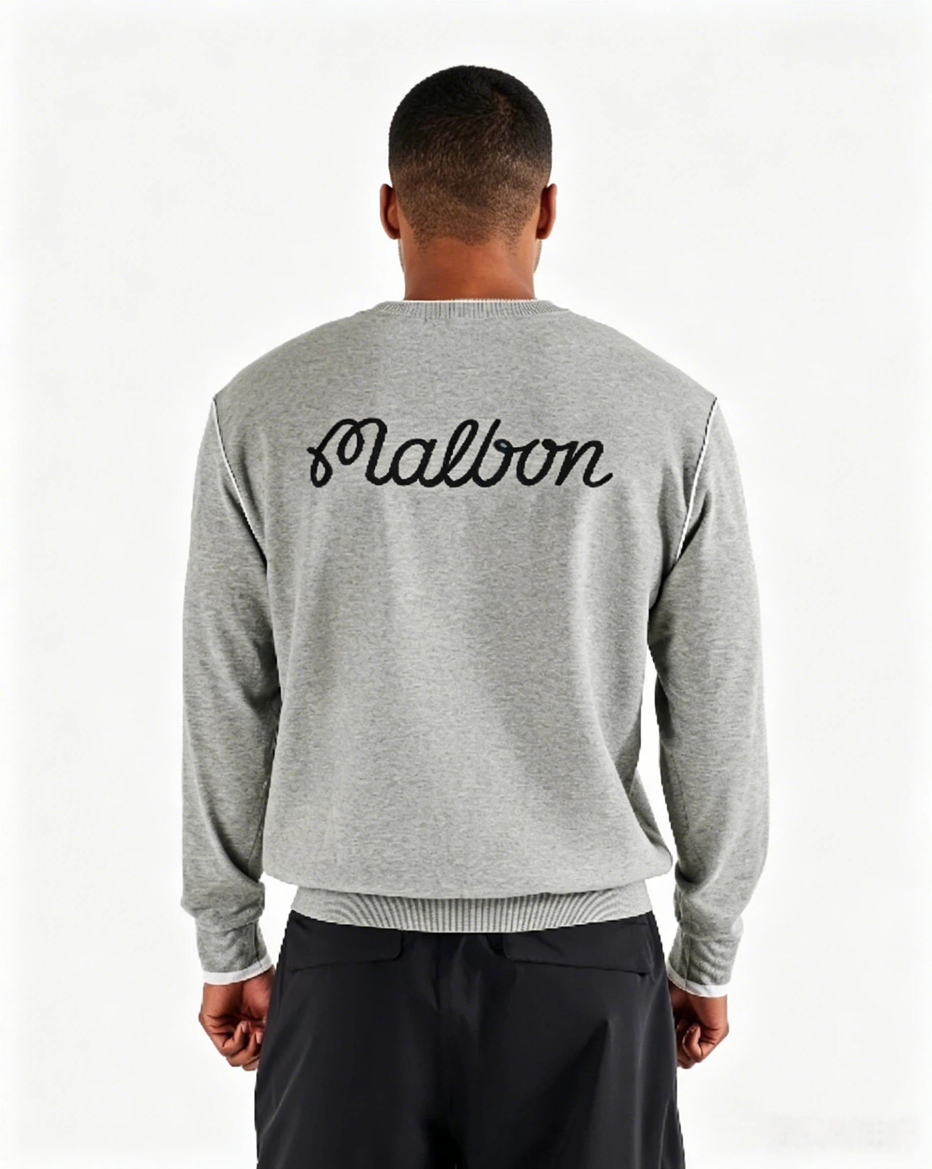 Malbon Studio Seoul Double-Knit Men's Pullover Grey golf pullover front view
