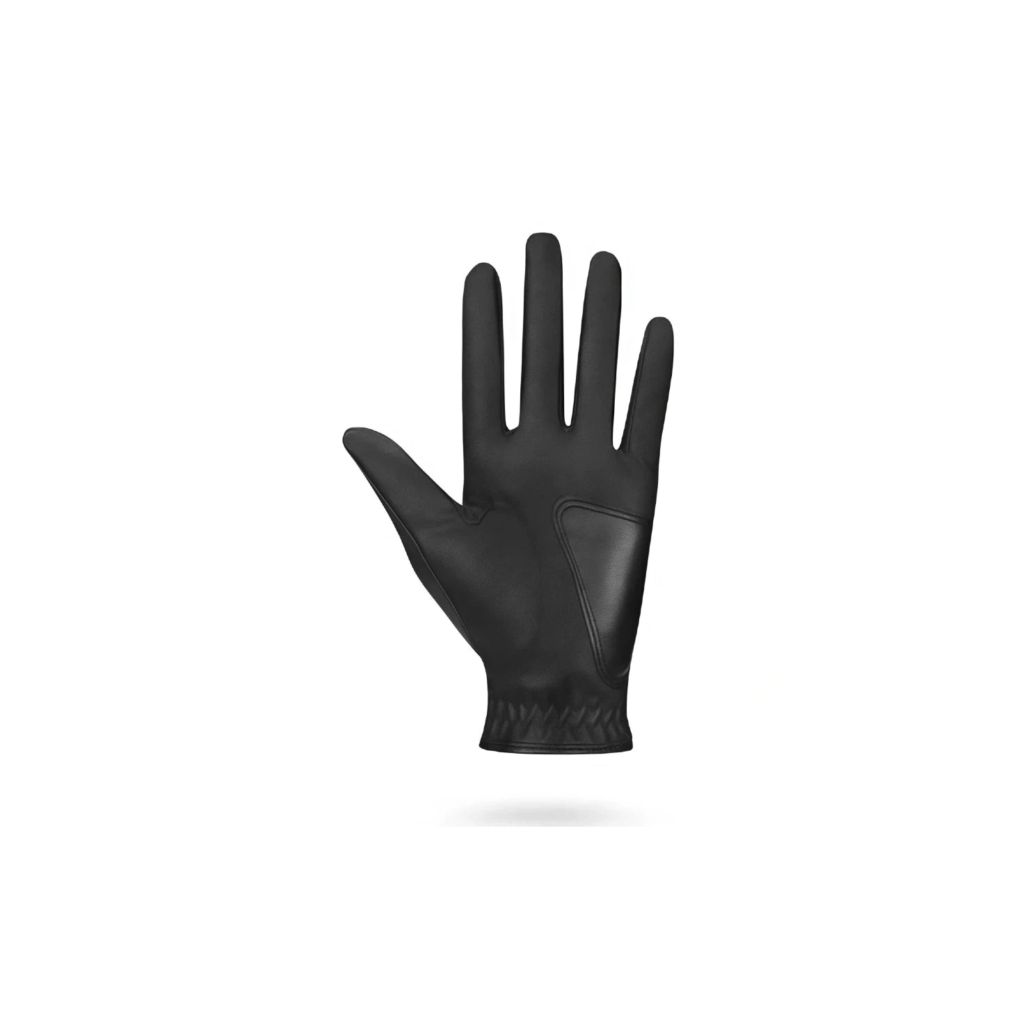 Palm view of Malbon men's black golf glove highlighting reinforced grip zones, textured material for anti-slip performance, and seamless stitching for durability and comfort.