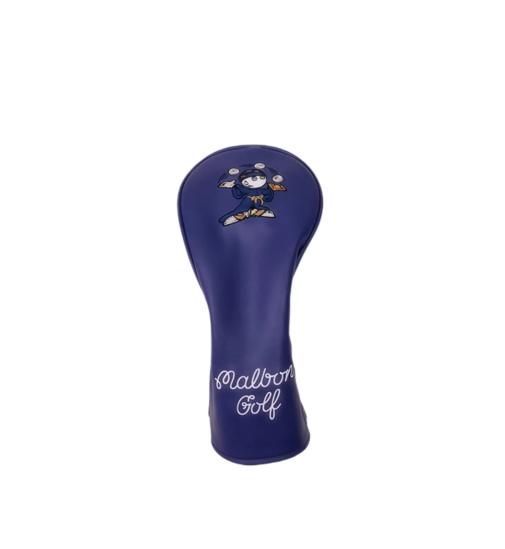  Rear view of Malbon Purple Wizard Driver Headcover showcasing the 3D embroidered wizard character, purple PU leather texture, and "Malbon Golf" script branding.