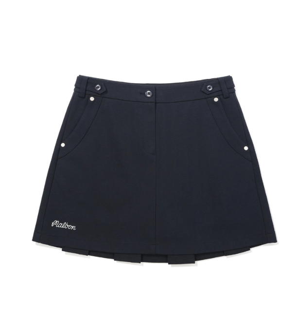 Malbon Preserve Back Pleated Skirt Navy Blue pleated golf skirt front view