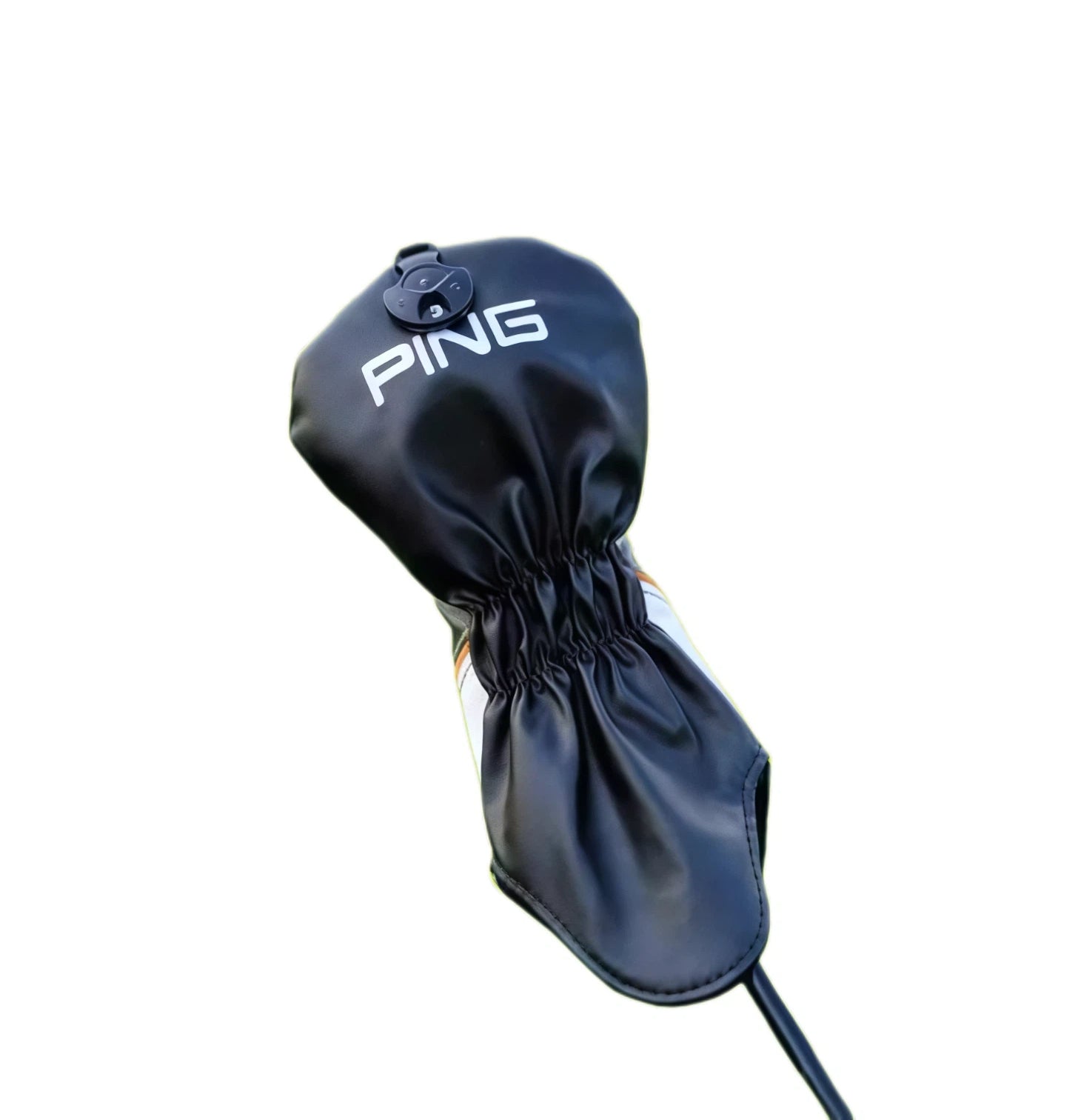 Back view of PING G400 fairway wood headcover showing elastic closure and black durable material, designed for secure fit and protection.