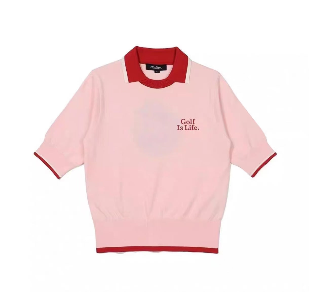 Malbon Women's Slim Fit Knit Short Sleeve Polo Pink knit golf polo front view