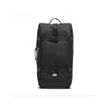 Front view of the black Titleist Club Rolling Duffle Bag featuring secure ITW Nexus buckles, top carry handle, side grip handles, and elegant white "Titleist" logo. Built for long-lasting performance and style.