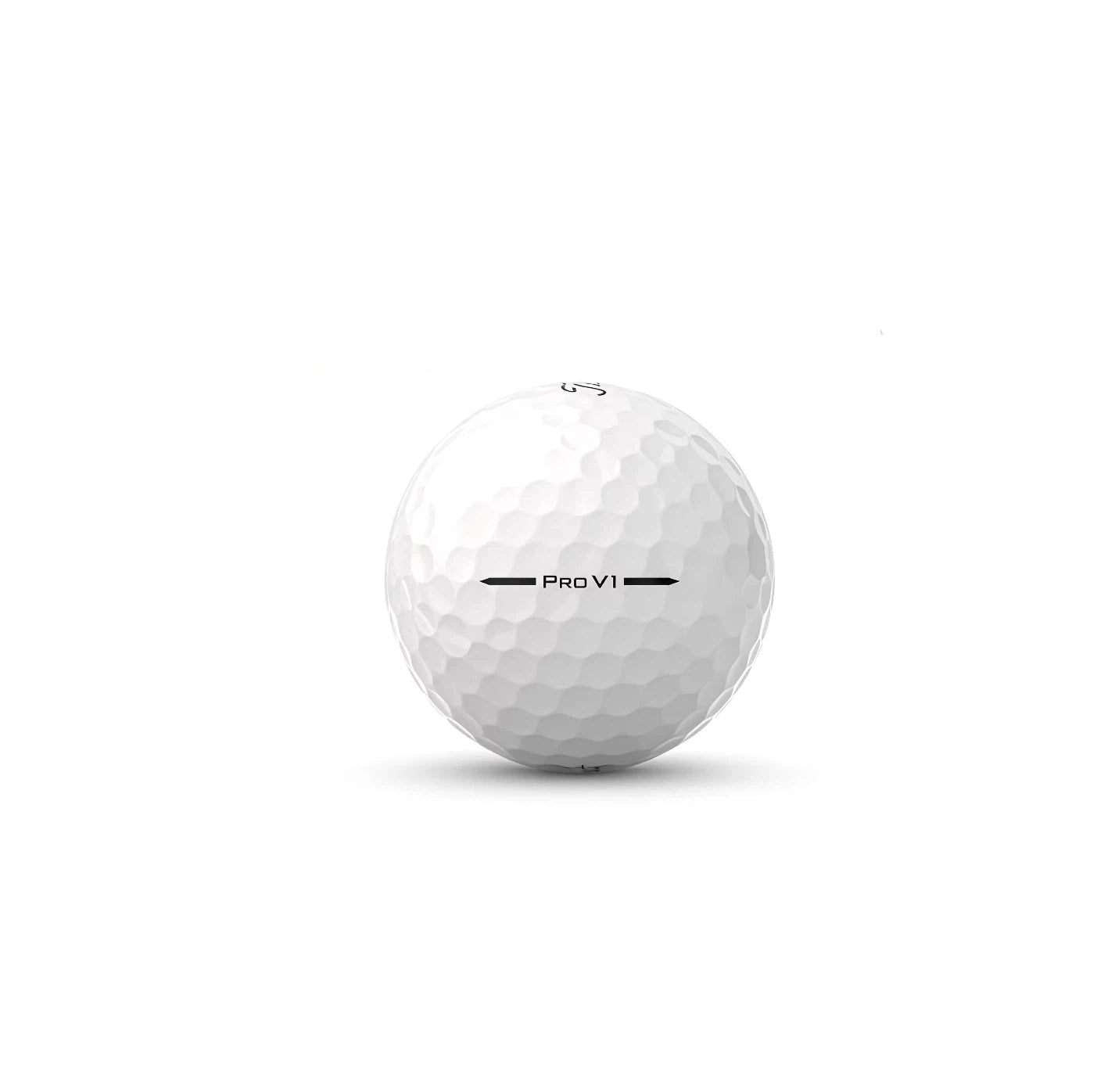 Close-up of a single Titleist Pro V1 golf ball, showcasing the iconic "Pro V1" logo and dimple pattern, engineered for superior distance, control, and spin performance.