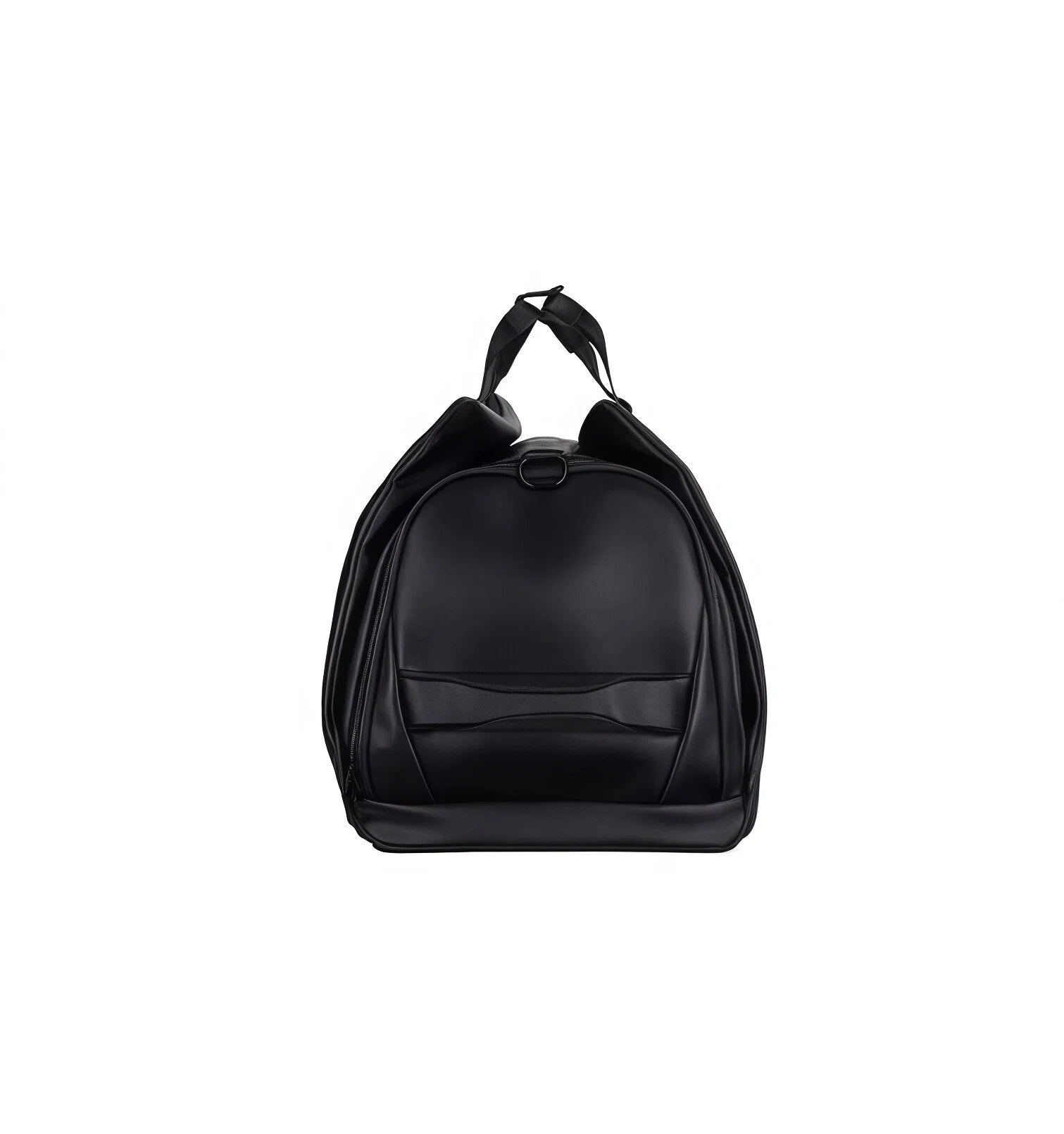 Top-down view of the black European Tour duffel bag showing dual top handles and an adjustable padded shoulder strap. Easy carry options for hands-free mobility.