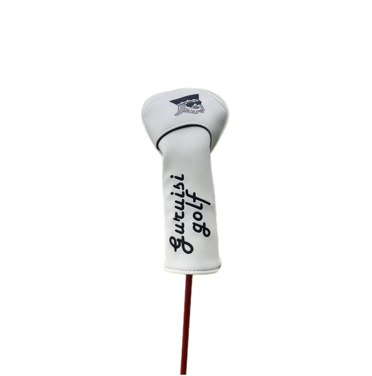 White universal golf headcover for driver or fairway wood, featuring GuruGolf branding and contoured fit for optimal protection.