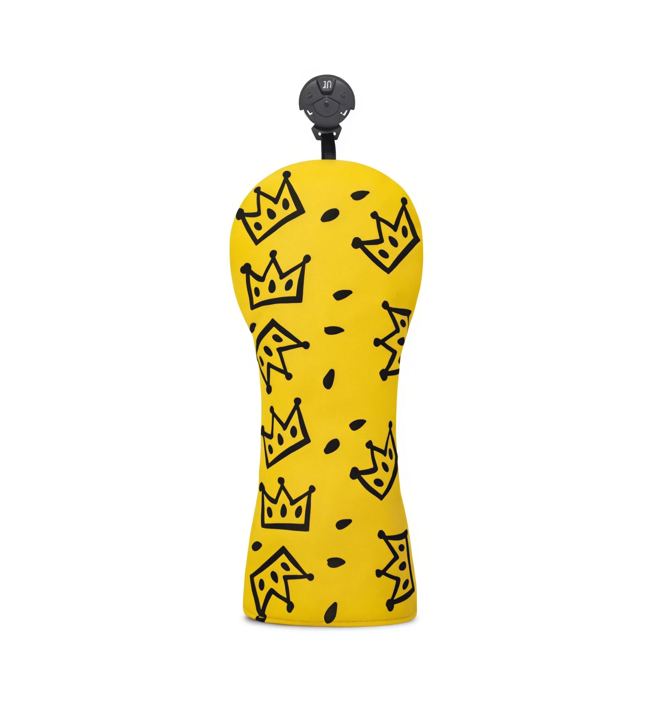 Back view of yellow Waac golf headcover with black “10” number printed near top hook; crown pattern continues across surface, ideal for identifying specific fairway or hybrid club.