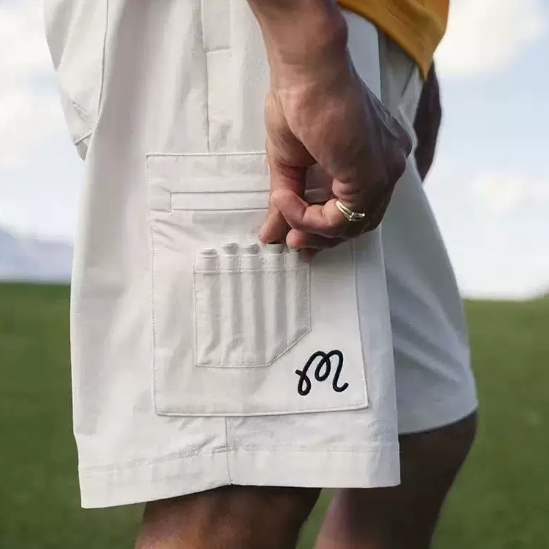 Malbon Men's Quick-Dry Breathable Shorts White quick-dry golf shorts front view