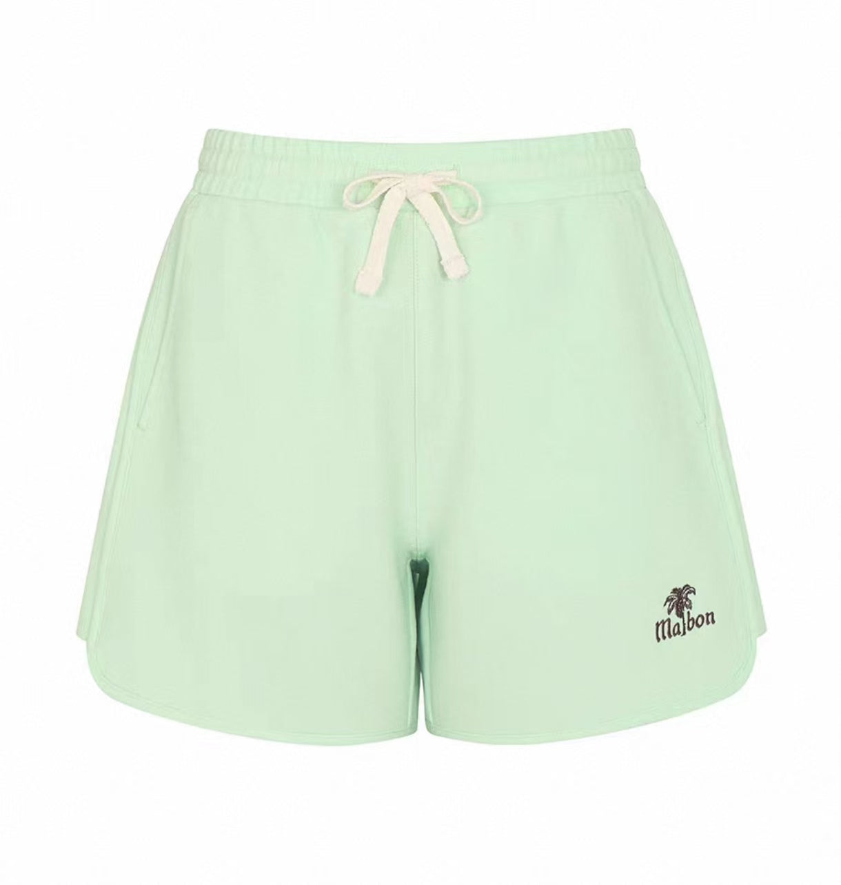 Malbon women's Elastic Waist Straight-Leg Golf Shorts in Mint Green, front view