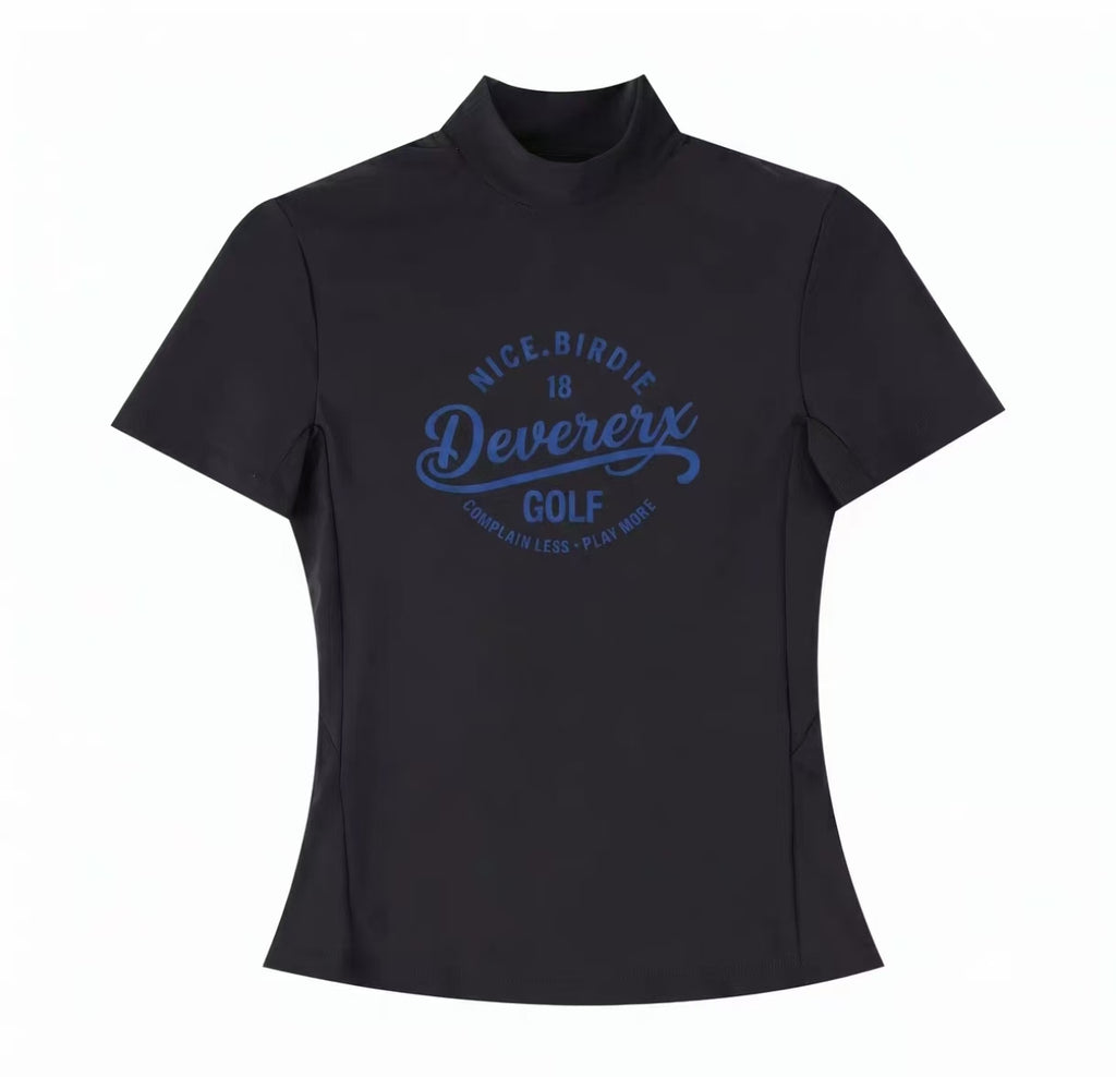 Devereux Golf Women’s Black Slim Mock Neck Letter Print Golf Shirt