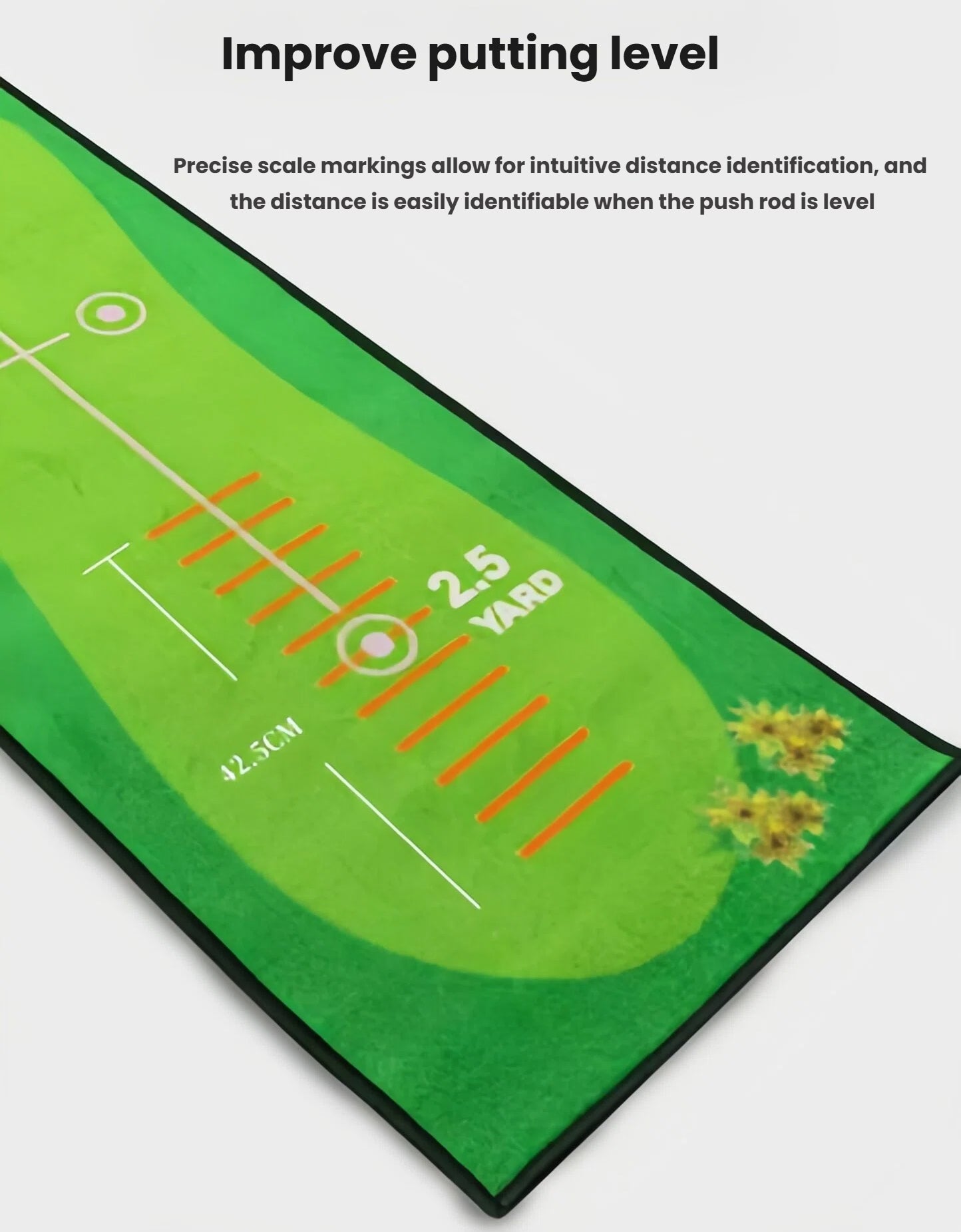 Close-up of CAITON putting mat true-roll nylon turf surface