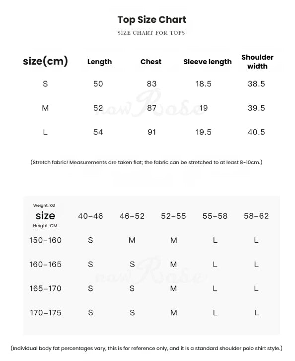 NowRose women’s golf polo size chart