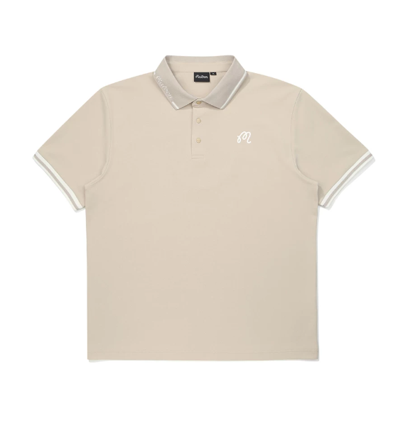 Malbon men's signature colour golf polo in Tan - front view