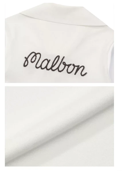 Malbon Women Golf Ice Silk Polo Shirt Knit Collar Top 2026 Cream fabric and trim detail