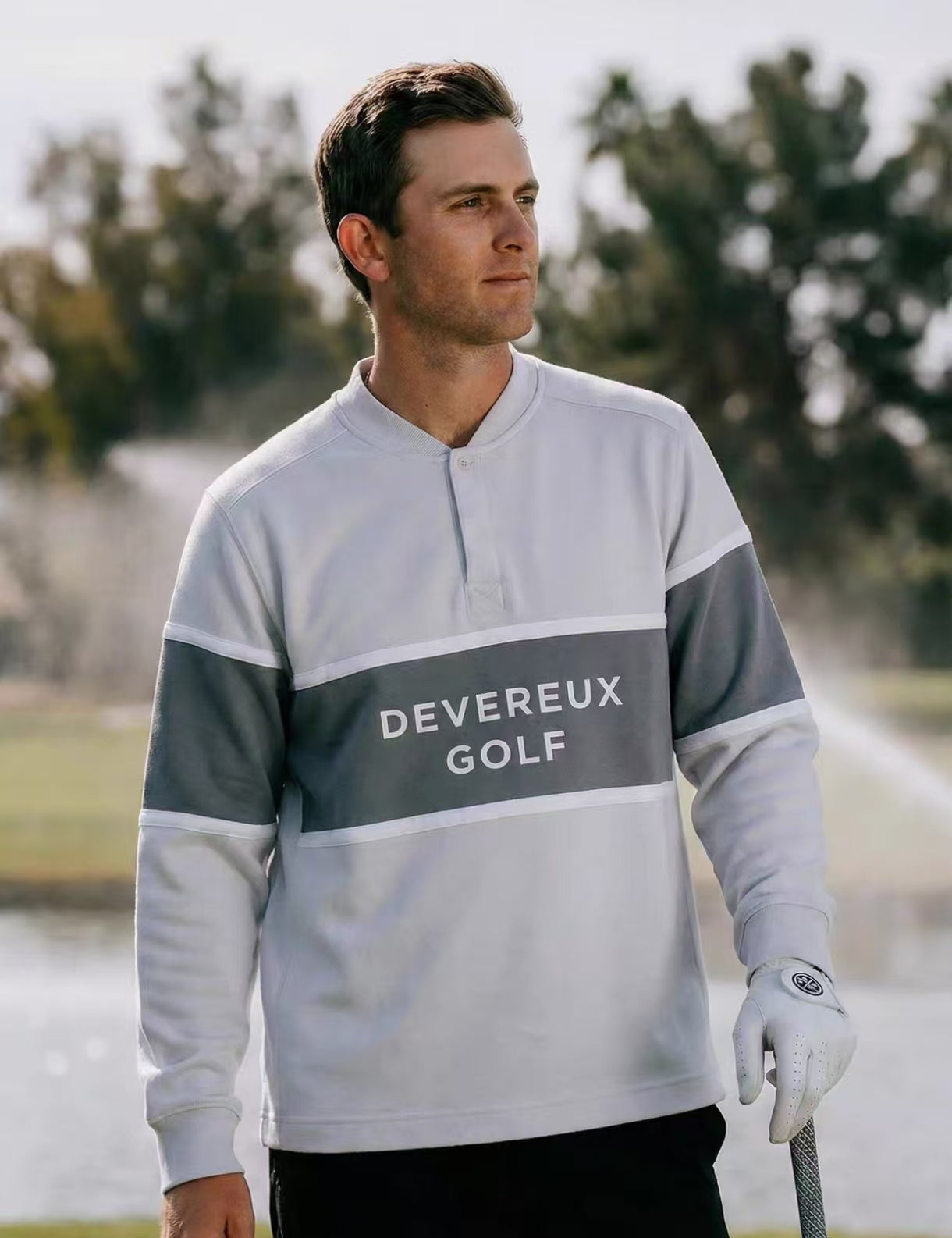 Devereux Golf Men’s Grey Color Block Henley Sweatshirt in Grey - product view