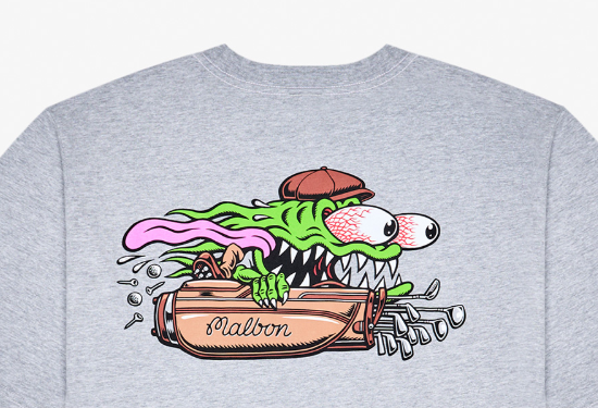 Malbon Santa Cruz Bermuda Graphic Golf T-Shirt Grey back graphic detail