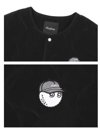 Malbon Men's Padded Winter Golf Jacket - Insulated Outerwear Black collar and logo detail
