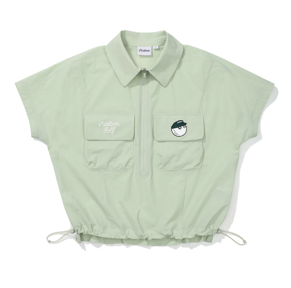 Malbon women's quick-dry UV golf polo shirt in Light Green, detail view