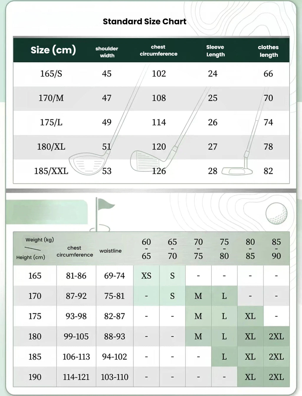 Forden Golf men’s golf shirt size chart
