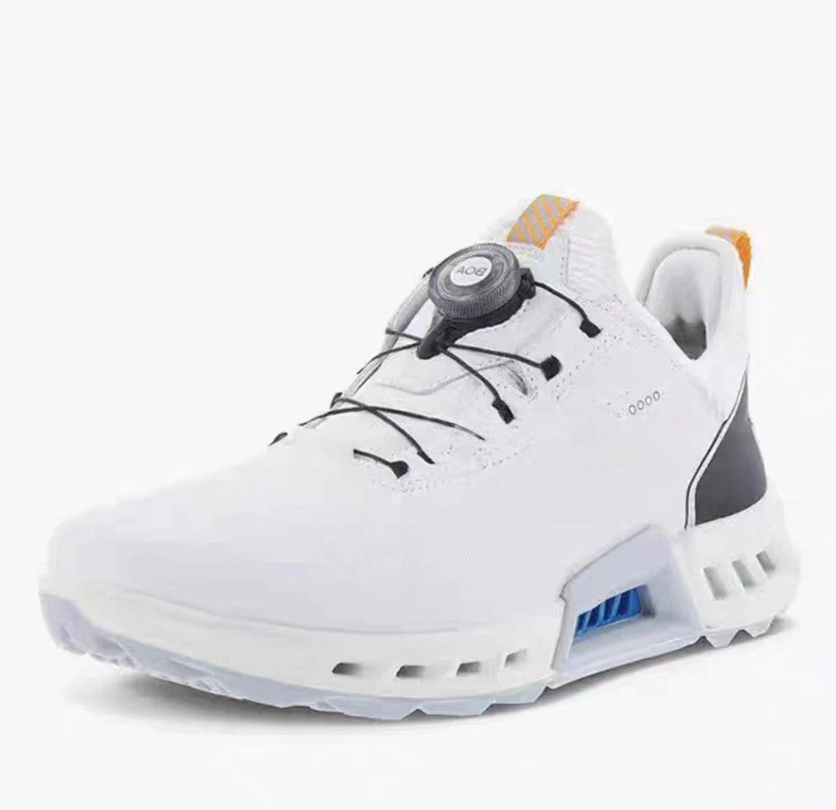 men’s C4 waterproof golf shoes in White, angled front view