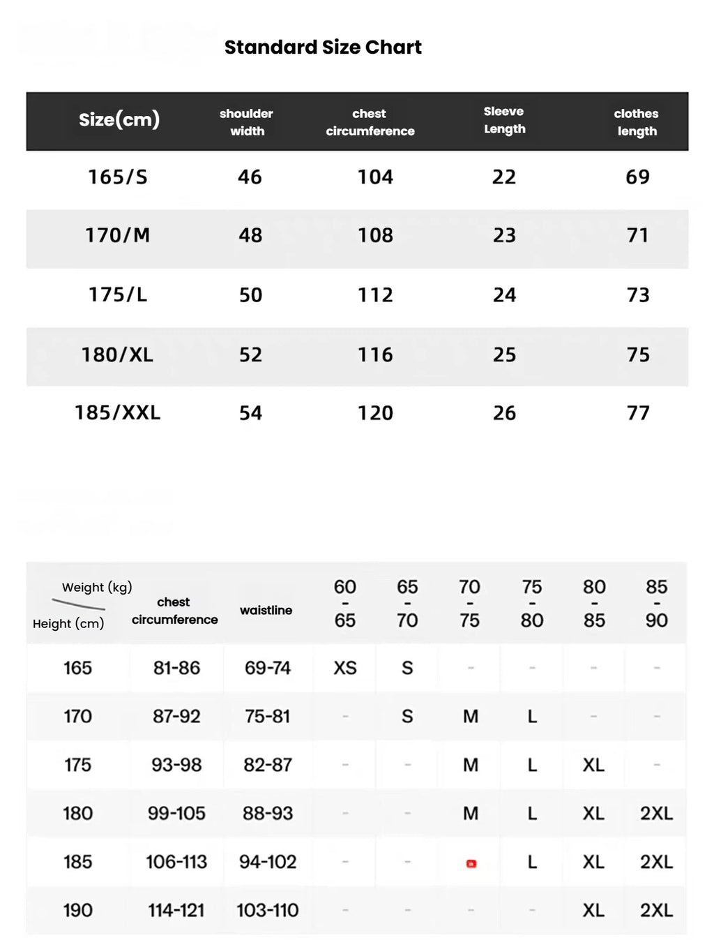 Devereux men’s Black size chart