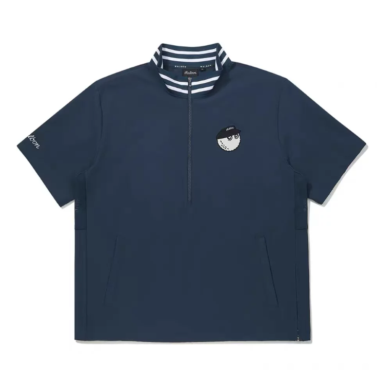 Malbon men Navy Blue lightweight golf T-shirt front view