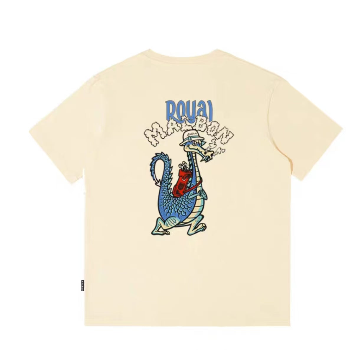 Malbon Unisex Dragon Graphic Heavyweight Golf T-Shirt Beige back view