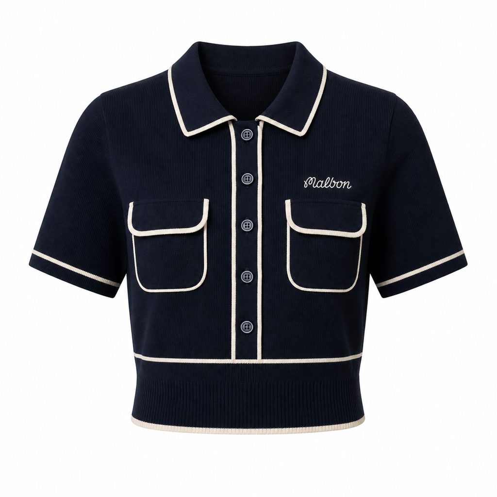 Malbon Jacqueline Polo Midnight corrected front view with five buttons