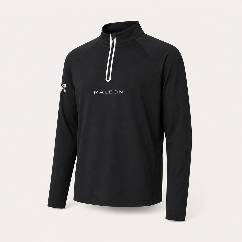 Malbon Performance Raglan Quarter Zip Black front view