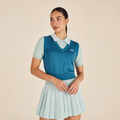 Malbon Veronica Polo Aegean Blue Surf Spray front view women's golf polo