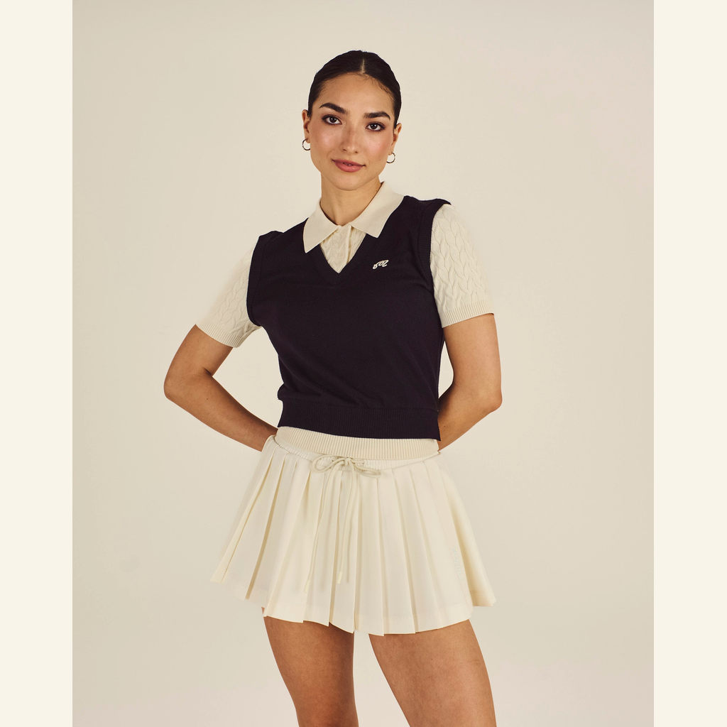 Malbon Veronica Polo Black Onyx Cream front view women's golf polo